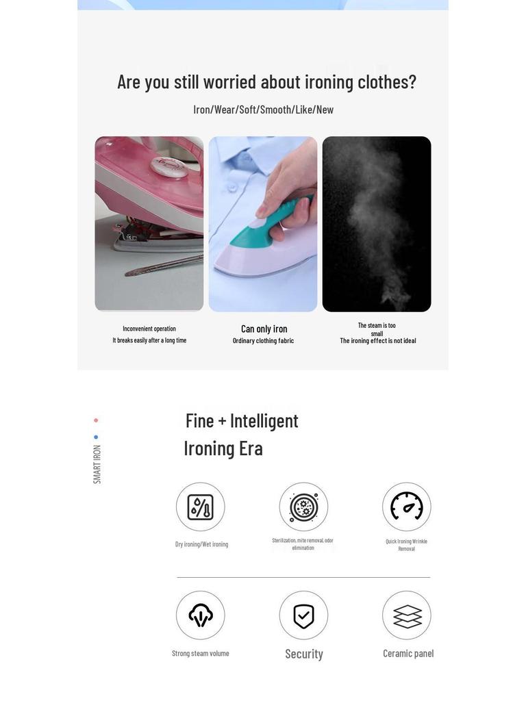 Compact Handheld Steam Iron with Ceramic Soleplate and Large Water Tank