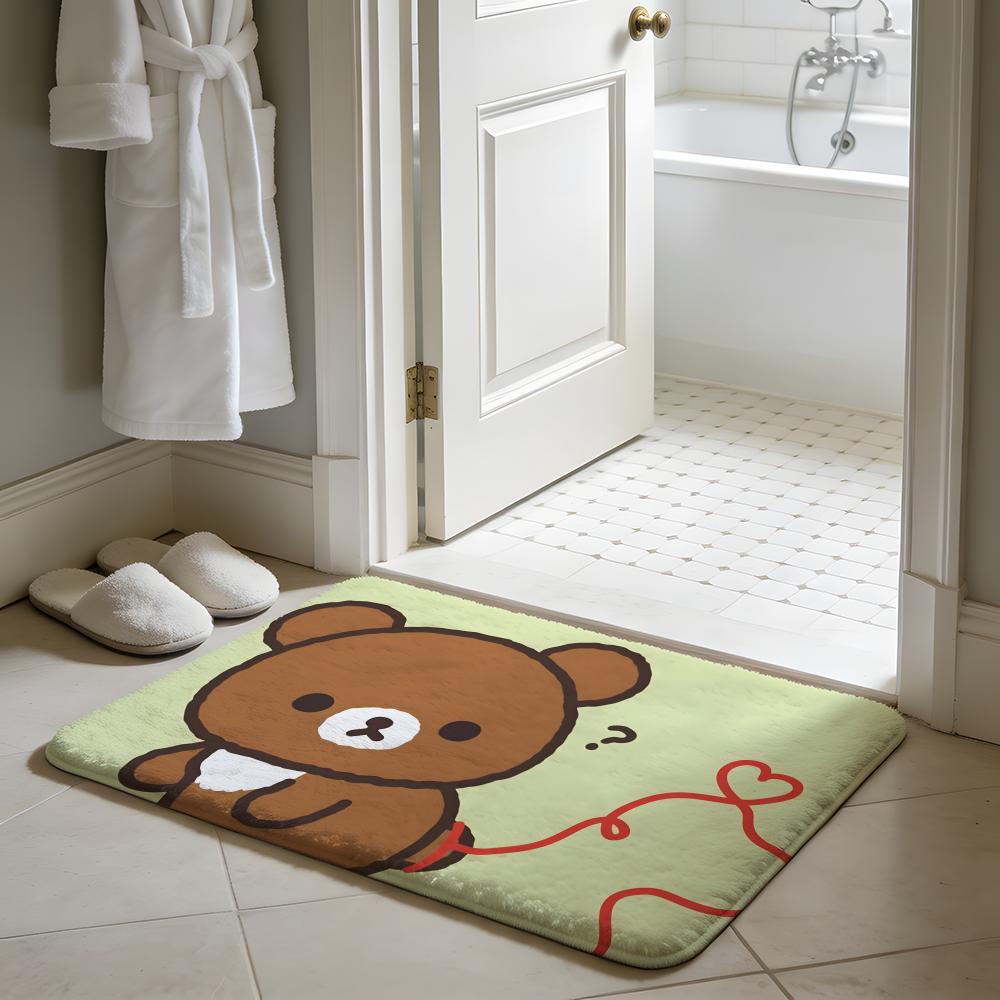 Cute Cartoon RRilakkuma Lovers Floor Mat Soft Flannel Absorbent Mat Non-Slip Rug Home Bedroom Bathroom