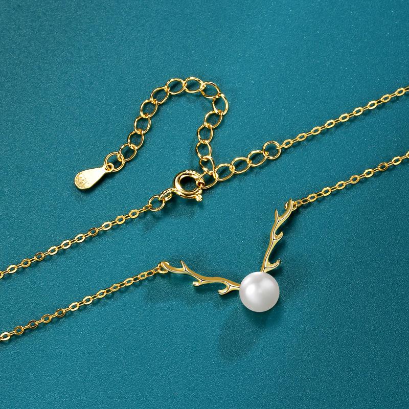 Pearl Antlers Necklace Female Mori Small Fresh Personality Versatile Retro Pearl Pendant Jewelry