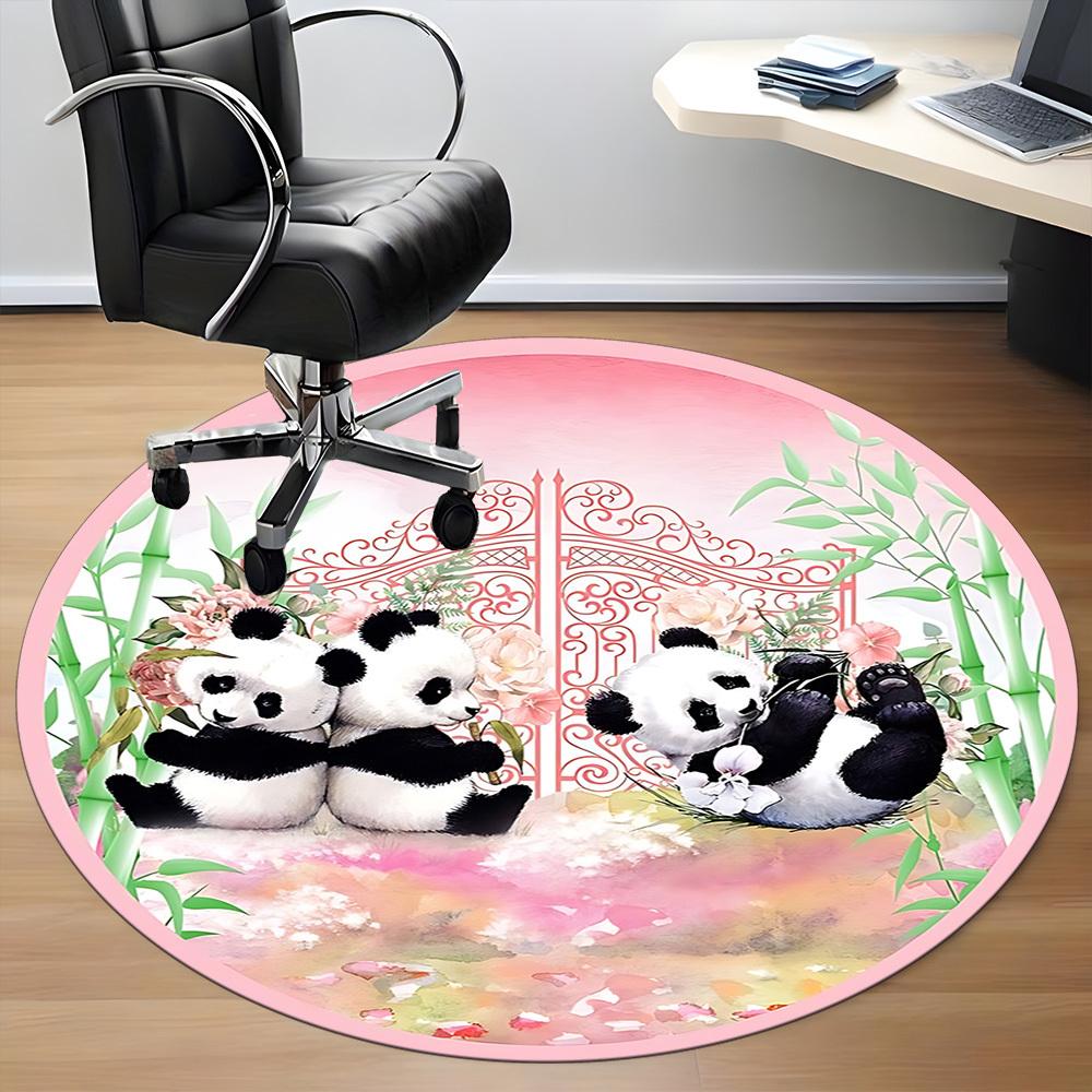 1pc Panda Decor Chair Carpet for Office, Round Polyester Mat, Indoor Decor for Office, Easycare Fabric, Washable Non-slip Area Carpet