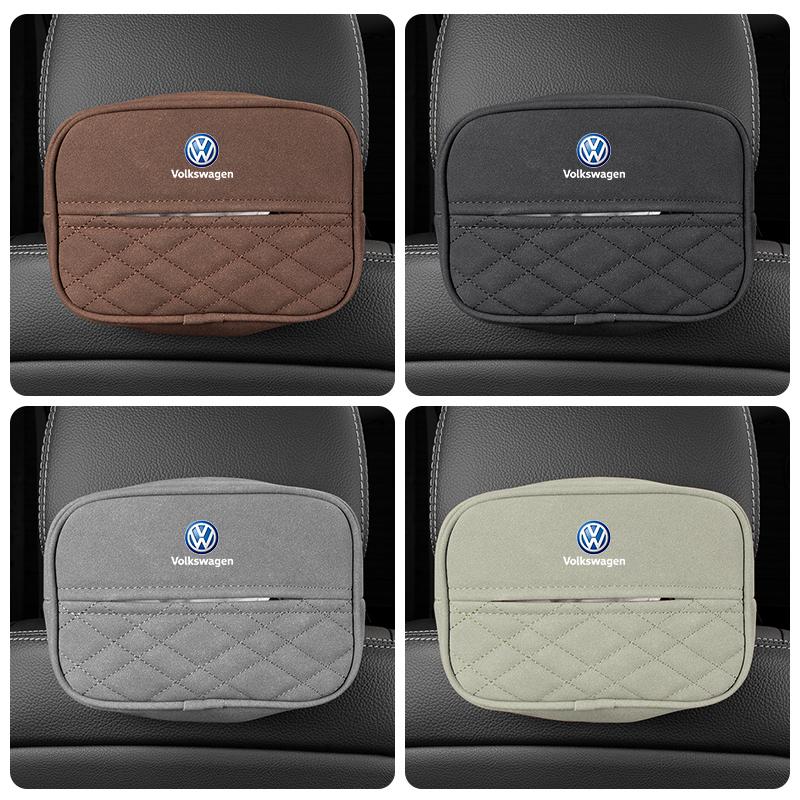 Suede Car Interior Tissue Storage Box Car Accessories For VW GTI Polo Golf MK7 Passat B6 Tiguan Arteon T-ROC Beetle Jetta ID.3