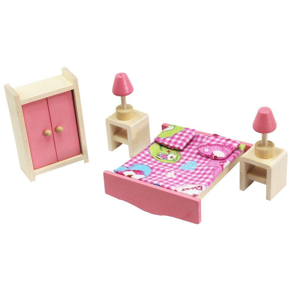 

Pink Miniature Furnishings 1:12 Scale Dolls Wood Furnitures Toy Dollhouse Furniture Set Doll bedroom