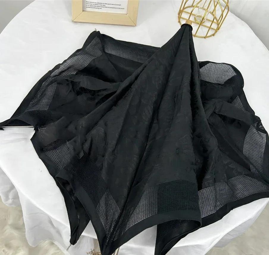 Black Vintage Elegant Lolita Girls Sunshade Dual-Folding Umbrella Travel Outdoor Foldable Sunscreen Sun Protection Umbrella