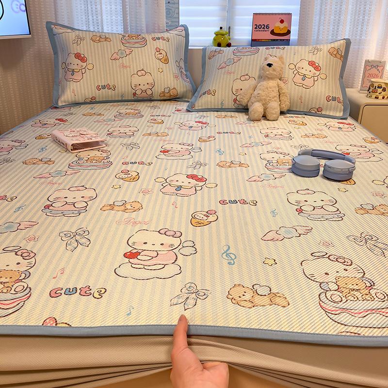 New Cute 3-Piece Ice Vine Cooling Mat Pillowcase & Bed Sheet Set with Digital Print - Spring/Summer