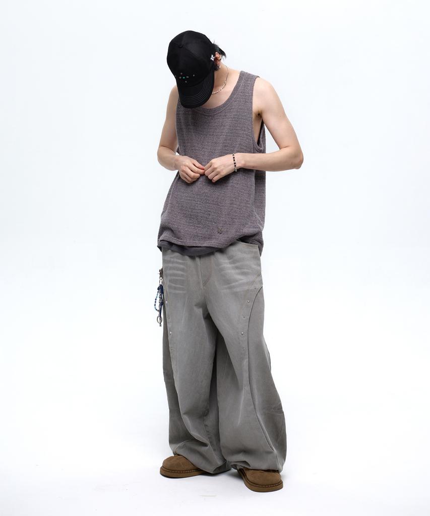 Aleseueseussi Curved Incision Balloon Denim Pants - Gray