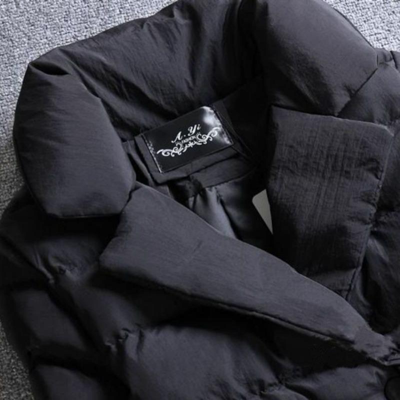 Winter Damenmode Kurz Daunen Baumwollgepolsterte Jacke Anzugkragen Reine Farbe Langarm Mantel Slim Parka Oberbekleidung