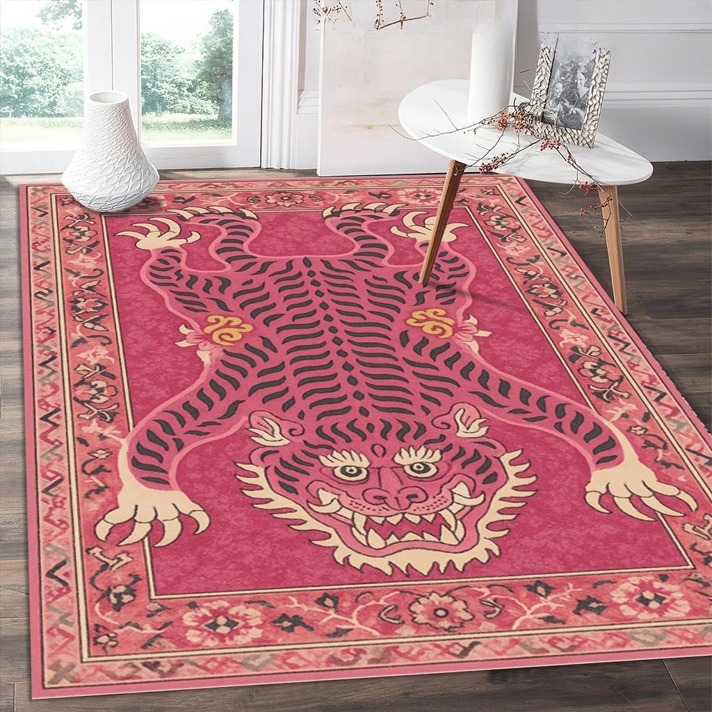 1 Stück Böhmischer Stil Rosa Tiger Fußmatte, Rutschfeste Bodenmatte, Geeignet für Wohnzimmer, Schlafzimmer, Badezimmer, Ferienhausdekoration