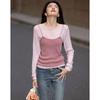 Demana Raspberry Macaron Faux Two-Piece Knit Top