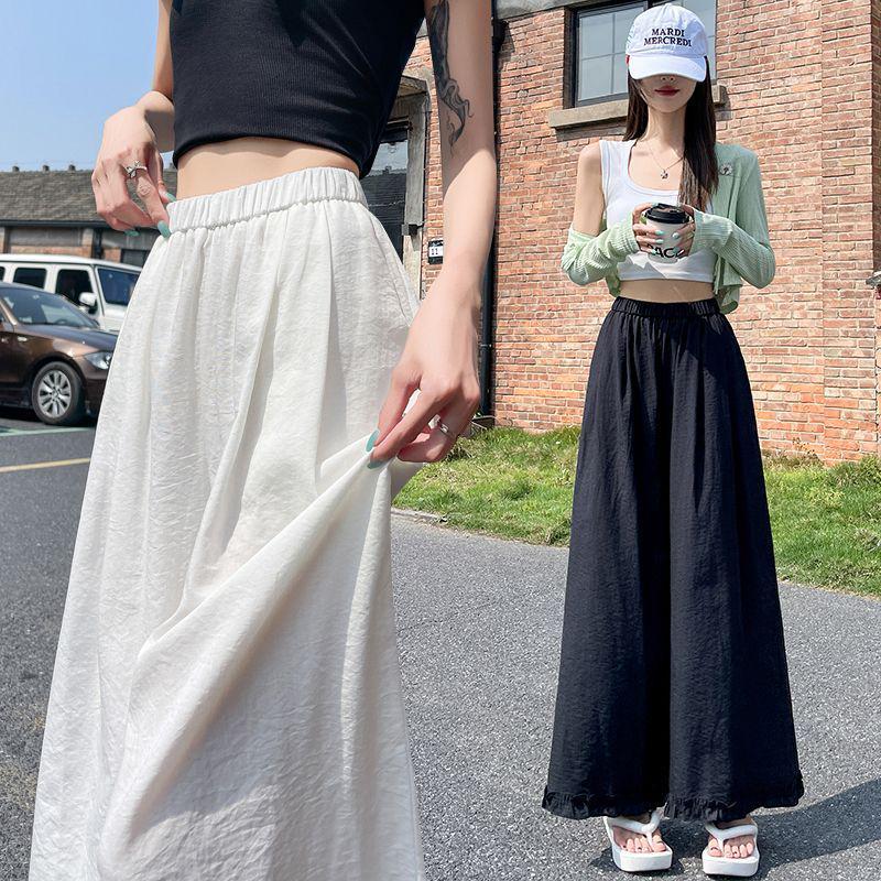 Women's Edge Cotton Linen Wide-Leg High-Waisted Pants - Slimming, Loose, Casual, Nine-Point Length, Summer 2026
