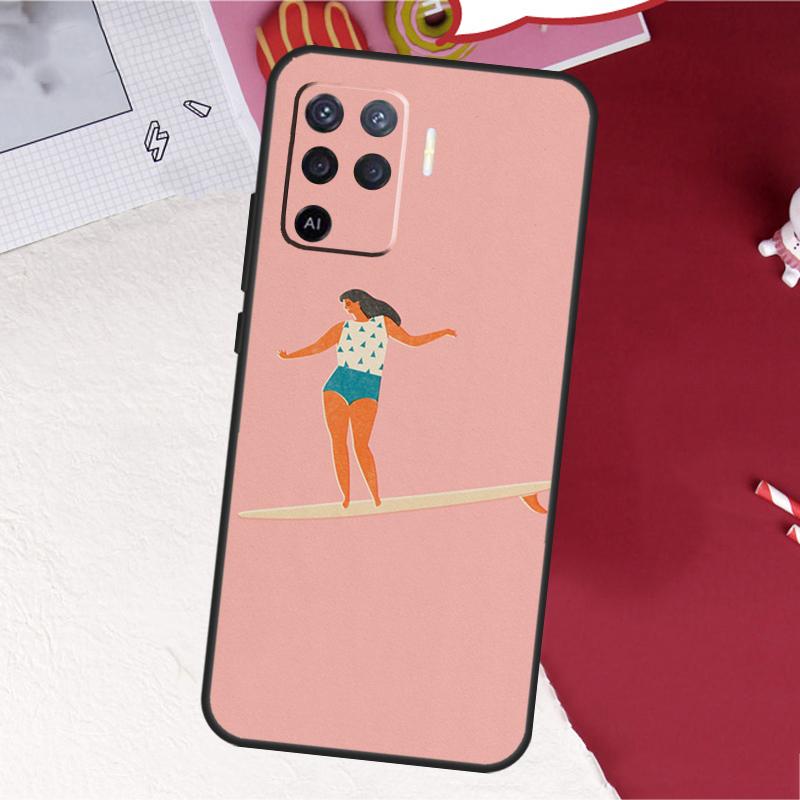 Surfboard Surfing Surf Girl Case For Oppo A60 A80 A40 A18 A38 A58 A78 A98 A96 A76 A16 A94 A74 A54 A15 A17 A57 A77 A5 Pro
