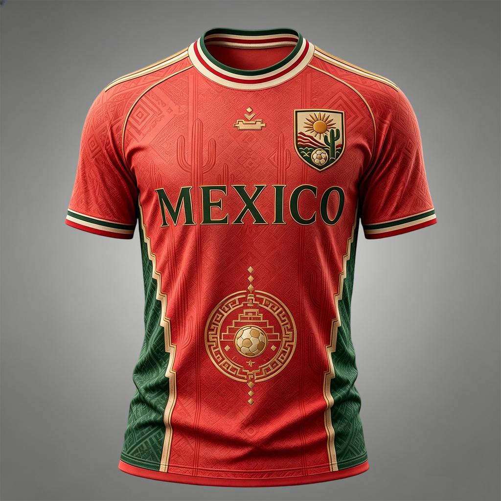Men's Casual V-Neck Short Sleeve T-Shirt with Mexico Graphic Print for Fan Support