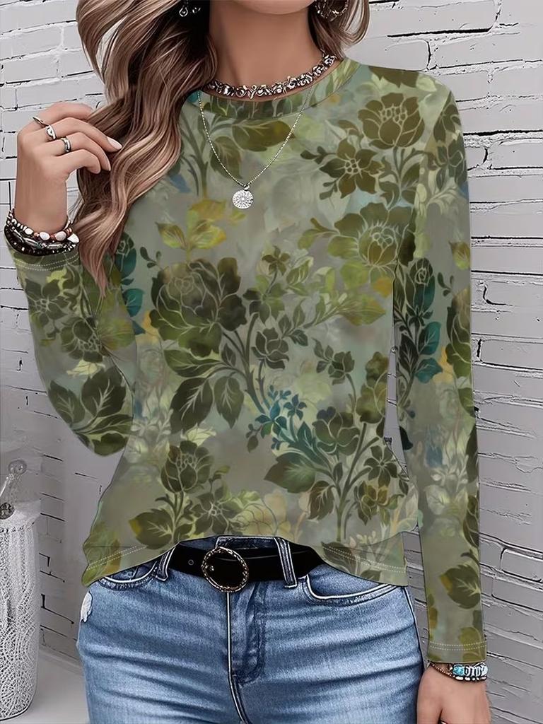 T-shirt da donna a maniche lunghe con scollo rotondo per primavera e autunno, stampa 3D, streetwear, casual, top larghi, magliette, taglie forti