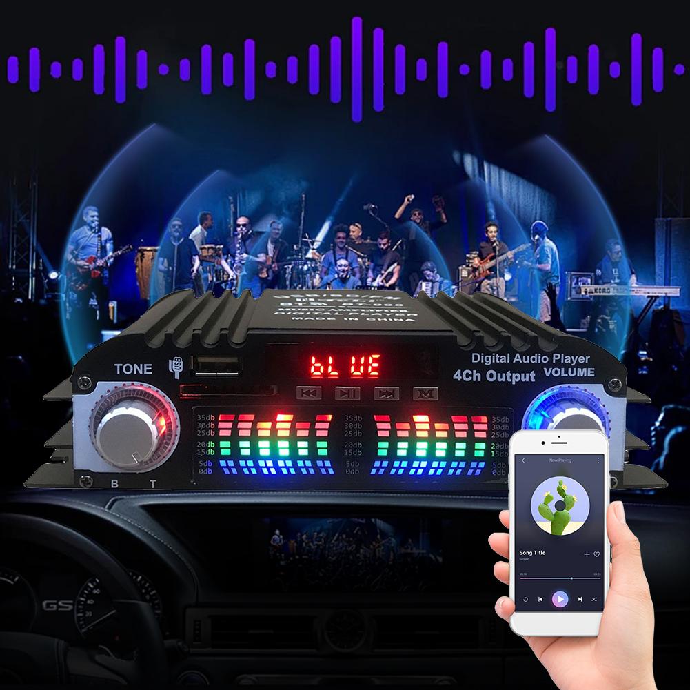 1600W Peak Power HiFi Sound Amplifier FM USB Bluetooth-Compatible Home Car Power Amplifier 4 Channel Bluetooth-Compatible Sound China Mainland