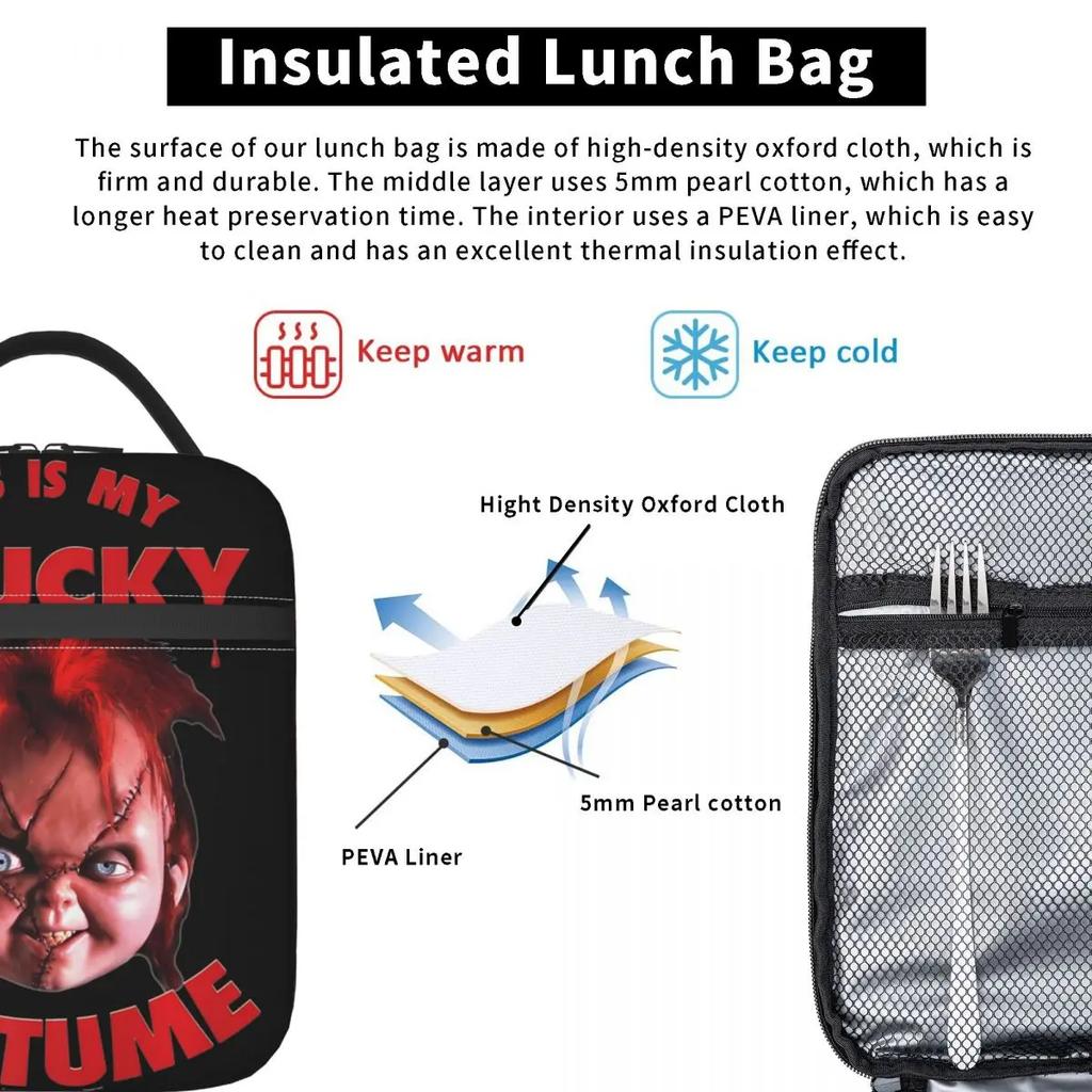 Childs Horror Childs Slasher Film Product Insulated Lunch Bag For Picnic Halloween Storage Bag Portable Cooler Thermal Lunch Box