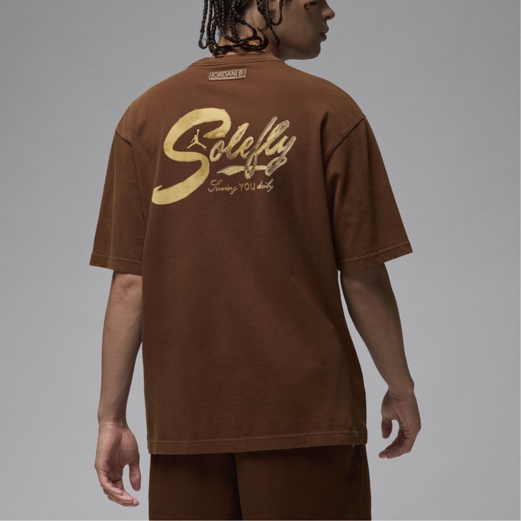 Jordan X Solefly Collaboration FW24 Minimalist Comfortable Soft Short Sleeve T-Shirt Men Tops Brown HM5037-259