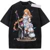 Cartoon Frieren Beyond Journeys End T-Shirt Anime Gewaschenes Oversized T-Shirt Unisex Damenbekleidung Hochwertiges Baumwoll-T-Shirt Oberteile