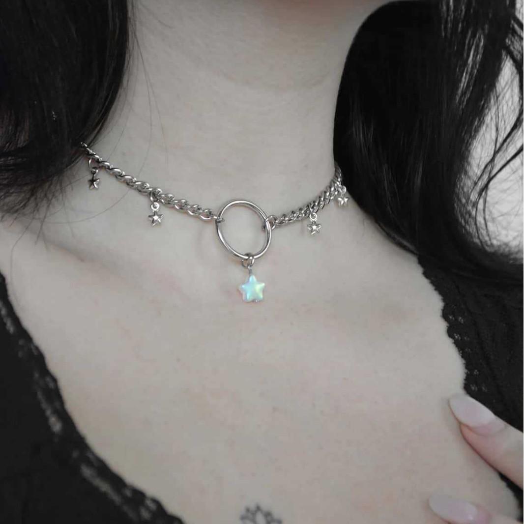 

Y2K Star Tassel Pendant O-ring Cuban Chain Choker Celestial Magic Necklace for Women Punk Streetwear Aesthetics Party Jewelry