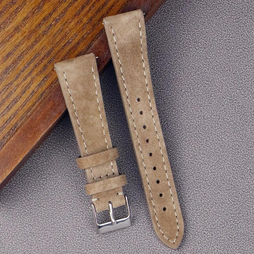Genuine Suede Leather Watch Strap Vintage Brown Watch Band 18mm 20mm 22mm With Quick Release WatchBand Wristband Accessories