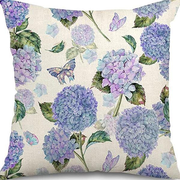 Plant and Flower Hydrangea Printed Linen Pillowcase Home Sofa Living Room Bedroom Pillowcase