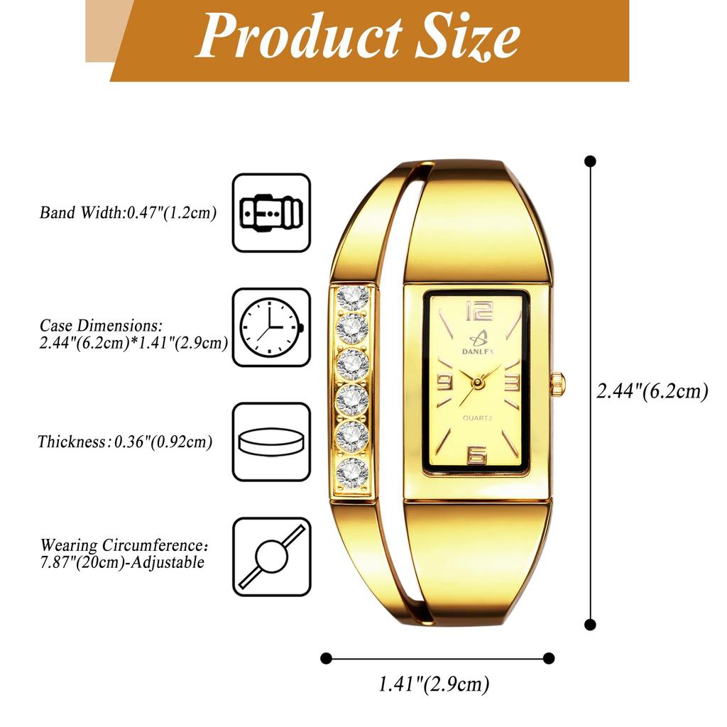 Simple Gold Women's Bracelet Watch: Analog Display, Waterproof, Diamond-Embossed Square Case, Quartz Movement, Gold-Colored, Casual Fashion Watch -