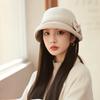 French Style Splicing Fisherman Hat Winter Warm Bow Decor Elegant Lady Hat