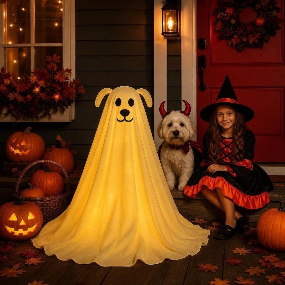 Lumière de décoration de chien fantôme de 2,3 pieds avec télécommande Halloween Fantôme Décor Mignon Effrayant Autoportant Accessoire de Fête d'Halloween