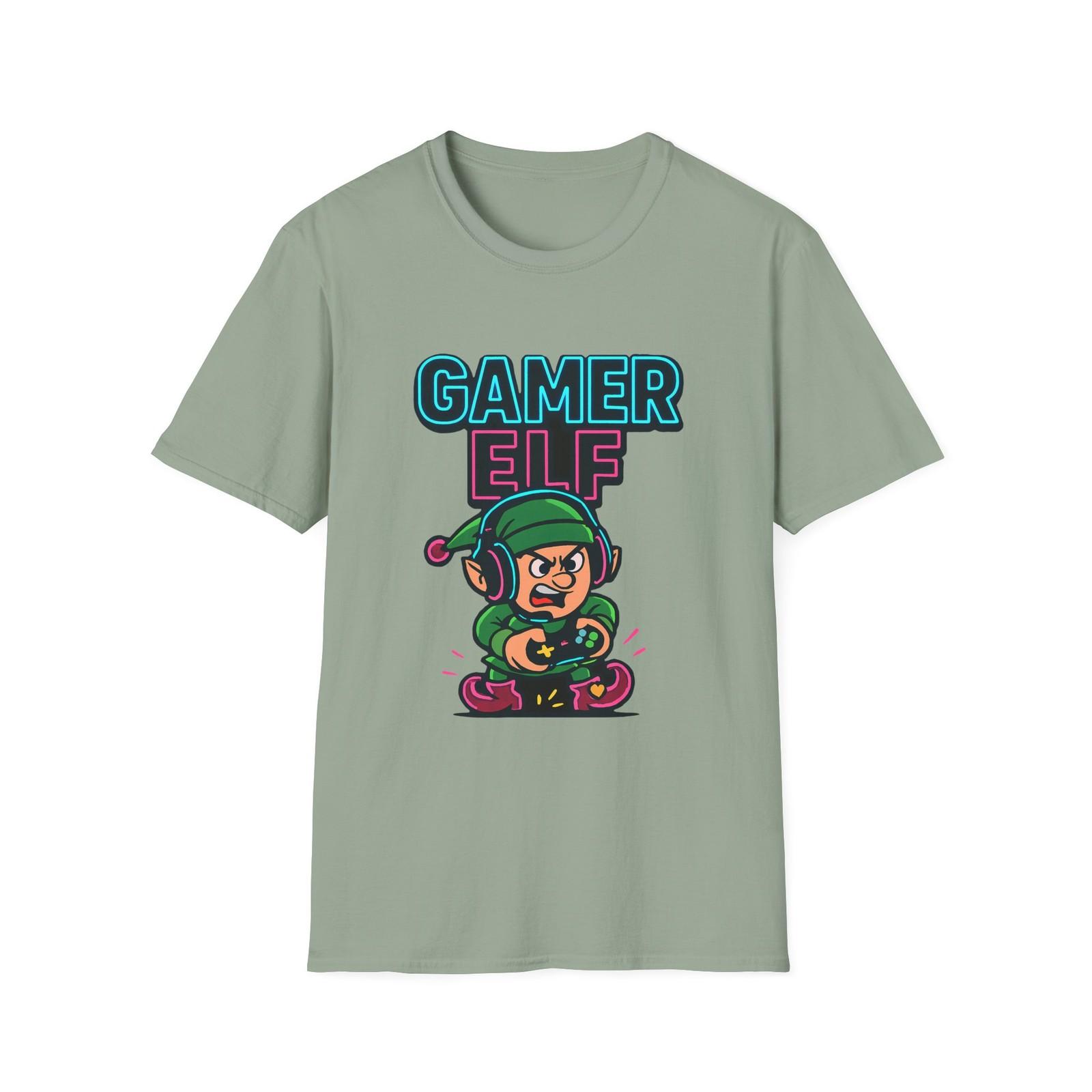 Unisex Softstyle T-Shirt Mens Womens Tees Top Angry Elf Gaming Gamer Elf Neon Christmas Tee S