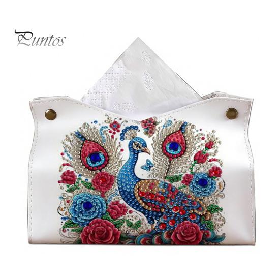 Handmade Gem Painting Set DIY Faux Diamond Art Tissue Box, Leather Desktop Holiday Gift for Craft Lovers Holder Pouch, 5D Rhinestone Embroidery