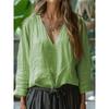 TIFICY Damenmode, lässig, Frühling und Herbst, einfarbig, langärmelig, V-Ausschnitt, Blusen und Hemden