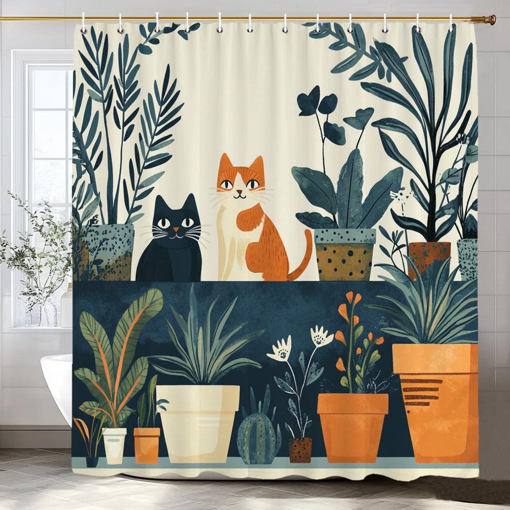 Funny Cat Shower Curtains Cute Cartoon Cat Bath Curtain,3d Printed Creative Bathroom Accessories Home Decoration With Hooks