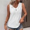Summer T-shirt Women's Fashion Solid Color Casual V Neck Sleeveless Buttoned Vest T-shirt