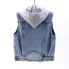 Women's Hooded Denim Vest: 2024 Spring Slim Fit, Sleeveless, Versatile Jacket with Large Pockets