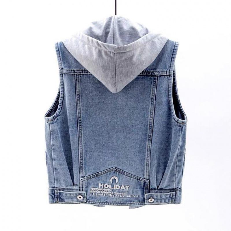 Women's Hooded Denim Vest: 2024 Spring Slim Fit, Sleeveless, Versatile Jacket with Large Pockets