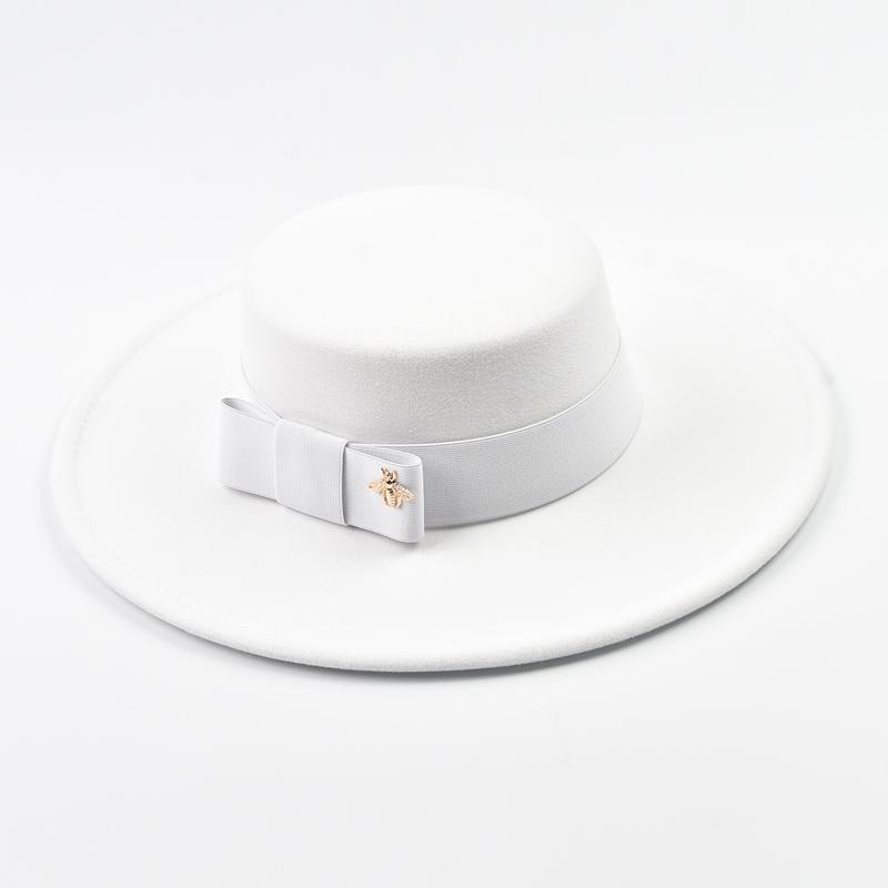 

Fedora Hat for Women 10CM Wide Brim Flat Top Felt Hat Elegant Fashion Formal Wedding Decorate Church Cap One Size