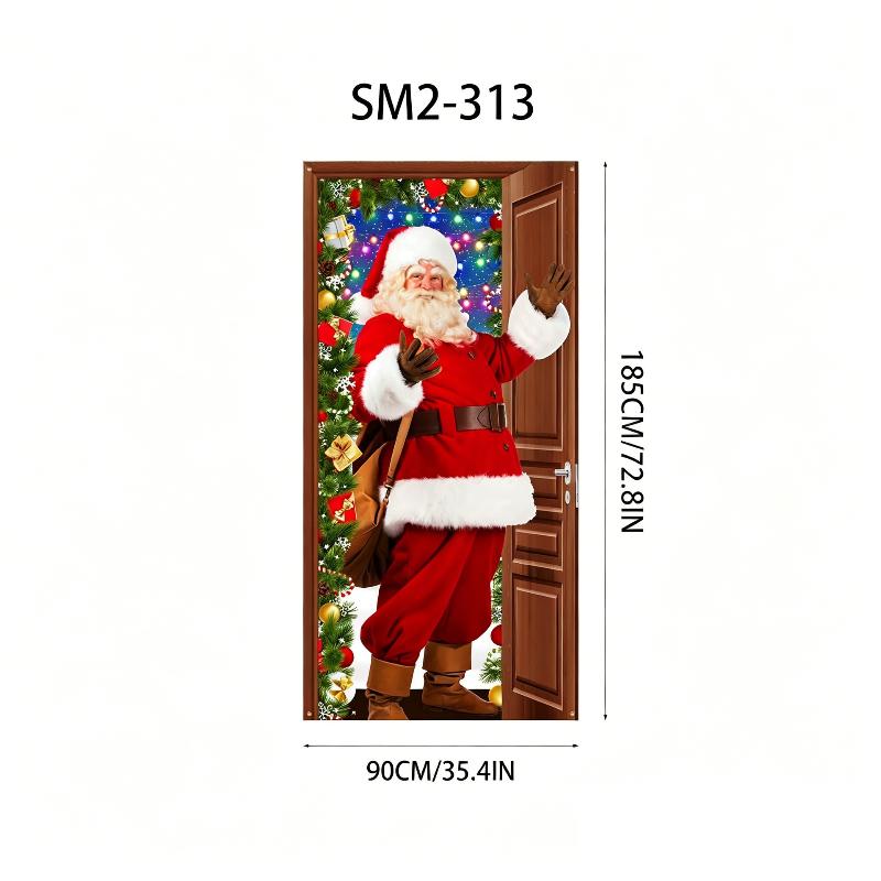Christmas Santa And Elk Theme Backdrop Nut Cracker Snowman Door Banner Indoor Outdoor Veranda Door Cover Photography Background