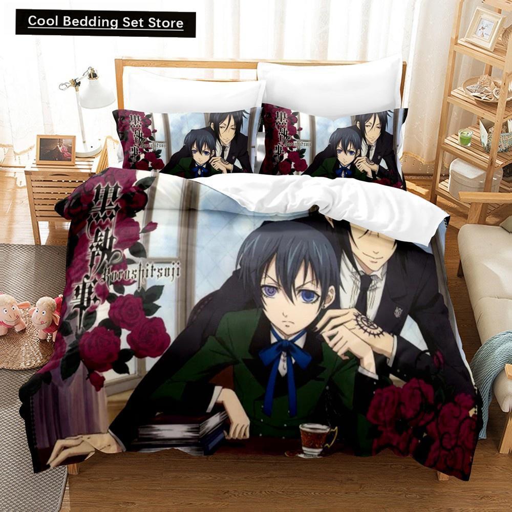 Nou Anime Black Butler Lenjerie de pat Cool Sebastian Ciel Dakimakura Set lenjerie de pat Adult Husă de pat dublu Husă de pat din microfibră