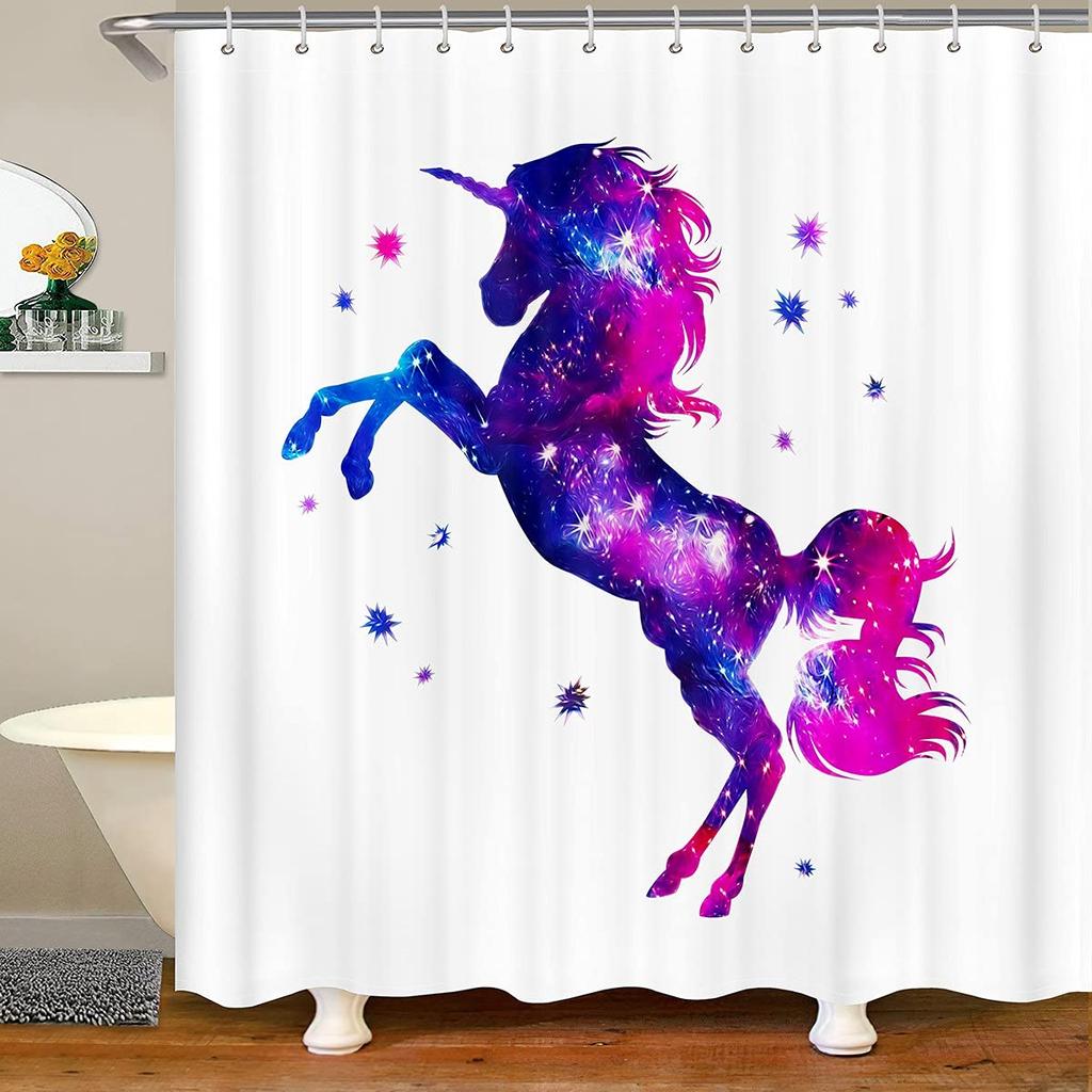 Unicorn Shower Curtain,Purple Galaxy Shower Curtains,Fantasy Starry Sky Pattern Bath Curtain for Bathroom Showers Girls Bathtub
