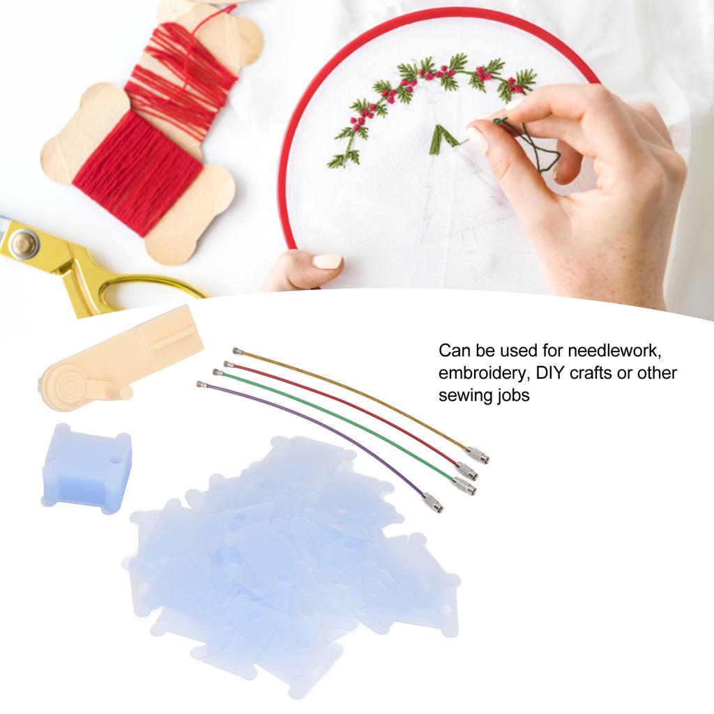 100pcs Plastic Floss Bobbins with Manual Bobbin Winder Crafts Easy Storage Embroidery Bobbins for Needlework Sewing