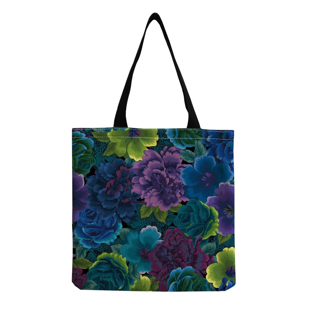 Women Vintage Linen Tote Bag - Large Capacity Flower Print Shoulder Handbag for Casual & Grocery Shopping KTB