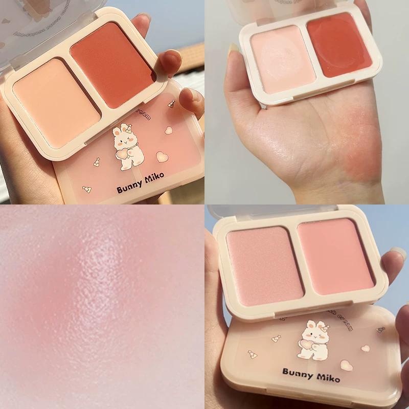 Summer New Blush Mud Dual-Color Water-Gloss Natural Nude Makeup Korean Makeup Ins Brightening Contouring Cream Pink and Natural
