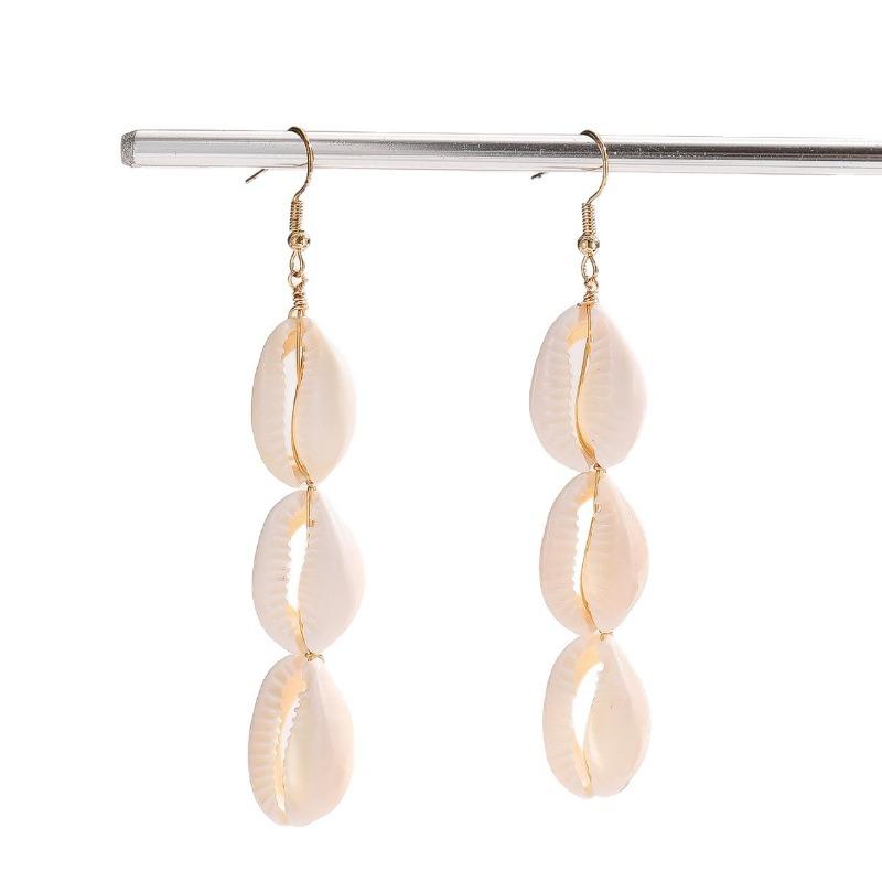 Women Fashion Double Layer Shell Bohemian Drop Dangle Earrings