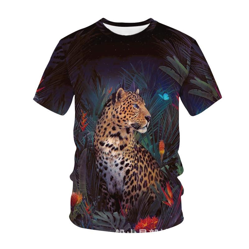 European and American summer T-shirt fashion trend, animal cheetah print 3D T-shirt for men's casual plus size loose top