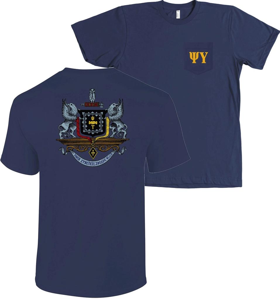 Psi Upsilon Fraternity Crest Bella + Canvas POCKET Shirt - MORE COLORS