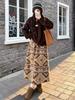 Women's Fair Isle Retro Polar Fleece Mid-Length Umbrella Skirt for Autumn/Winter