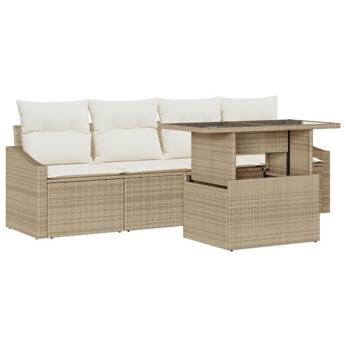 VidaXL Ensemble de Jardin 5 Pièces avec Coussins Beige Poly Rattan 3348907
