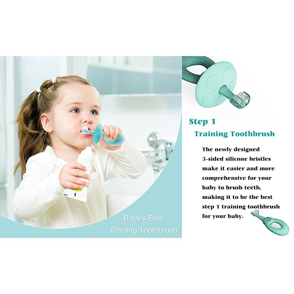 Baby Toothbrush Toddler Toothbrush for Age 0-5 Years Old, BPA Free Silicone Infant Toothbrush for Baby Gum Care with Baffle To Prevent Swallowing