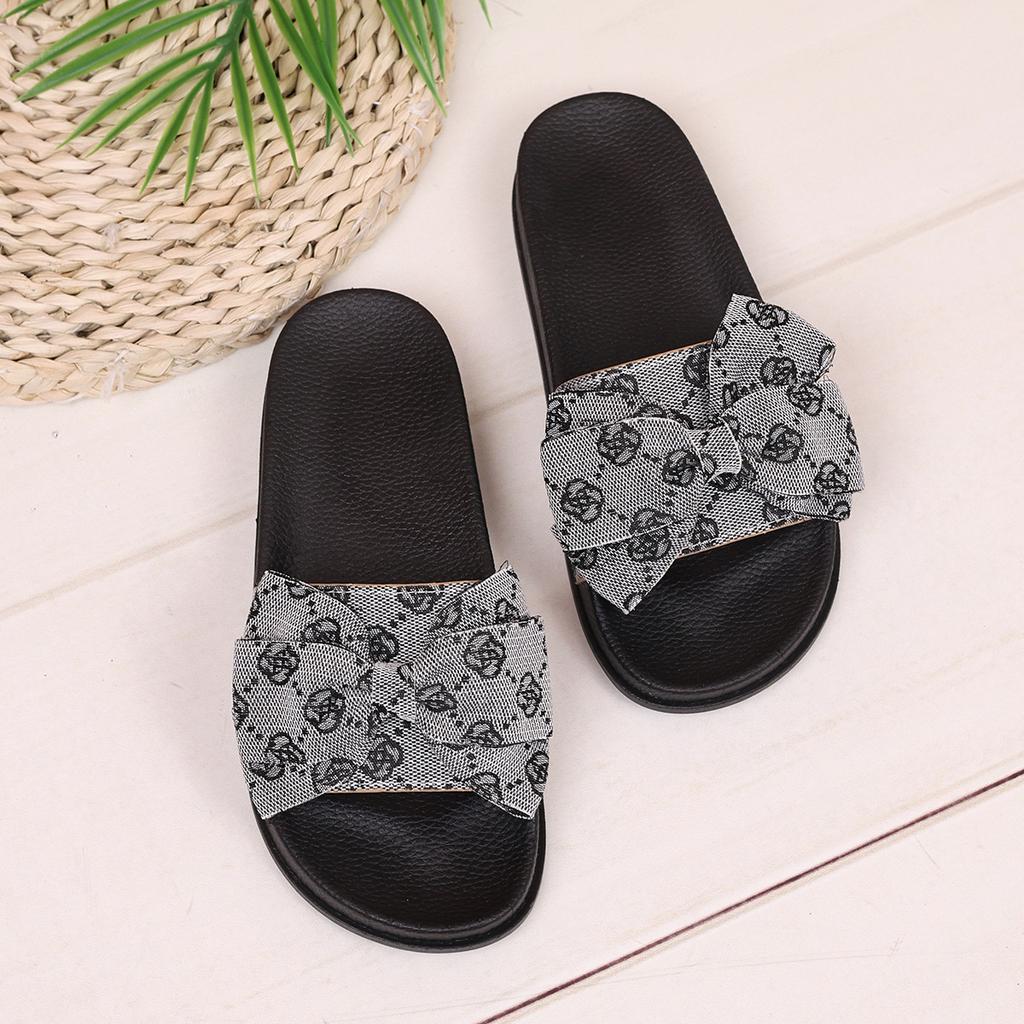 Large Thick Bottom Bow One Word Slippers for Women, Embroidered Beach Sandals, Slippers