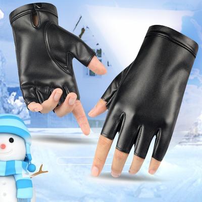 Leather Half-finger Gloves Men's and Women's Four-season Dancing Riding Fingerless Fingers Fingerless Half-hand