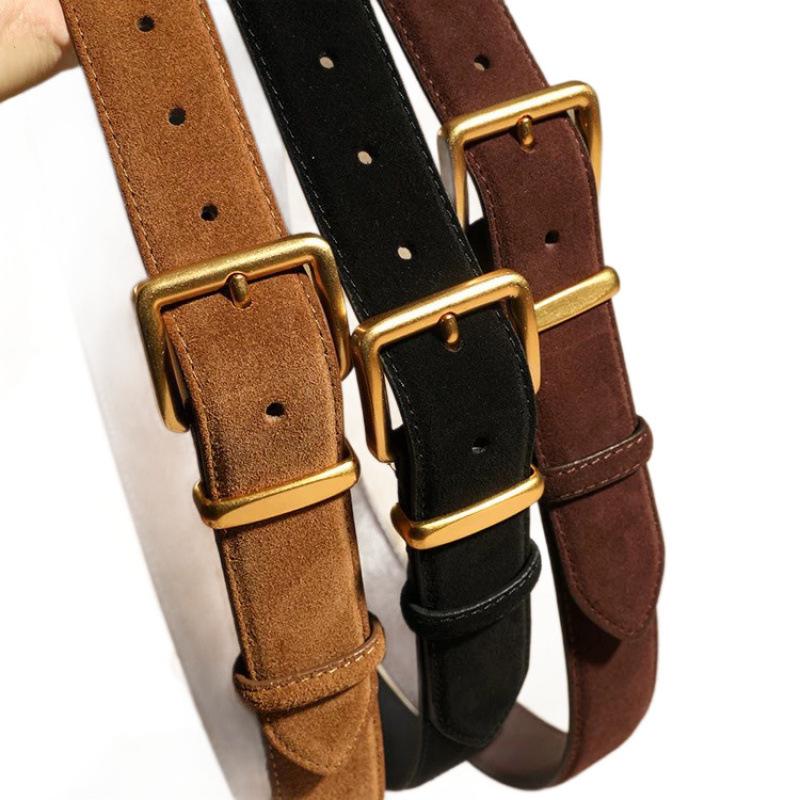 Damen Retro Breiter Gürtel aus echtem Wildleder für Jeans & Jacken