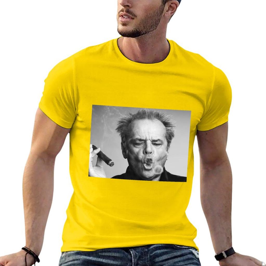 Maglietta Vintage Stampa Sigaro Jack Nicholson Estetica Retrò Cotone Nero Manica Corta Unisex Top Moda Casual
